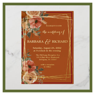 Terrakotta-Boho-Herbst-Blumen-Aquarell Folieneinladung