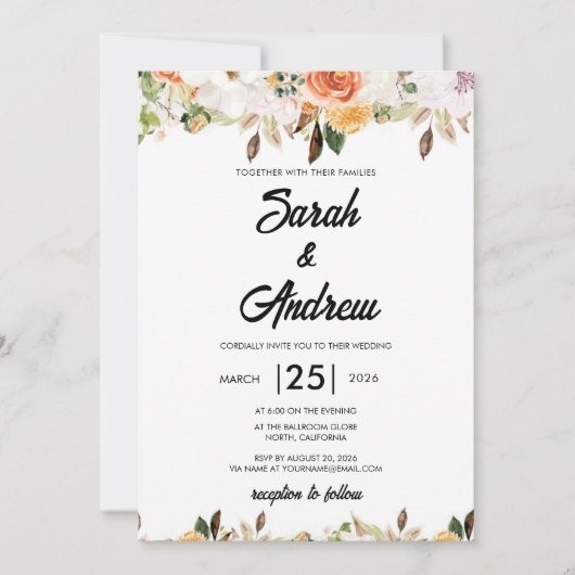 Terrakotta-Boho-Herbst-Blumenhochzeit Einladung (Vorderseite)