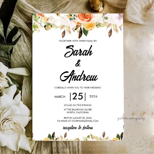 Terrakotta-Boho-Herbst-Blumenhochzeit Einladung