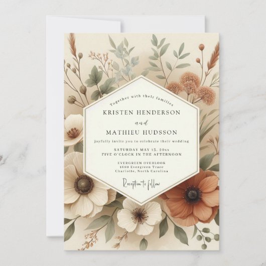 Terrakotta-Boho-Hochzeit Flora Einladung (Vorderseite)