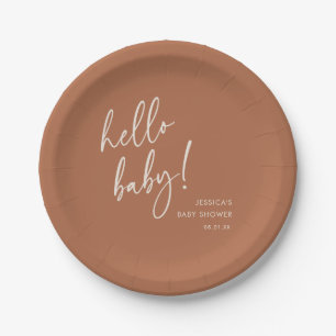 Terrakotta Boho Minimalist Hallo Baby-Party Pappteller