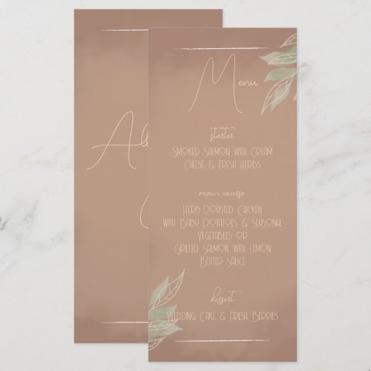 Terrakotta-Boho-Minimalist-Hochzeitsmenü Menükarte (Vorne/Hinten)