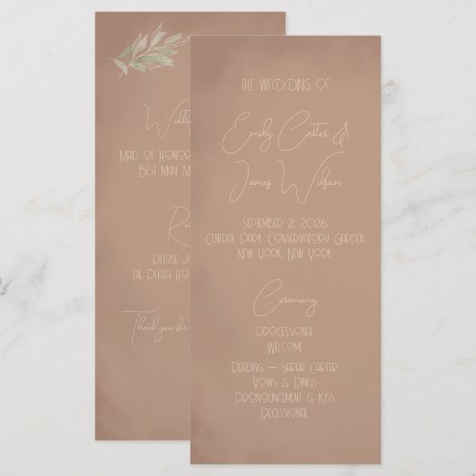 Terrakotta Boho Minimalistische Hochzeit Programm (Vorne/Hinten)