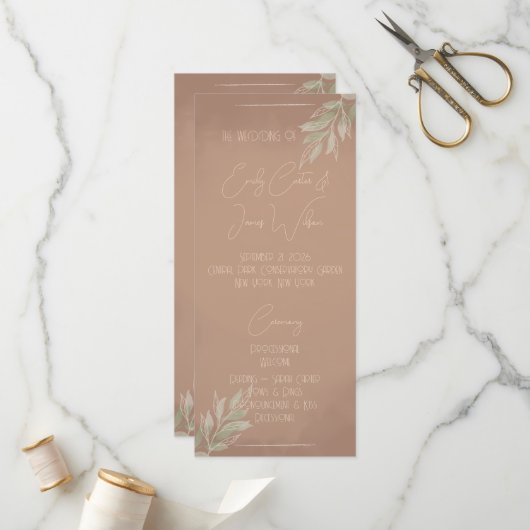 Terrakotta Boho Minimalistische Hochzeit Programm (Vorderseite/Rückseite Beispiel)