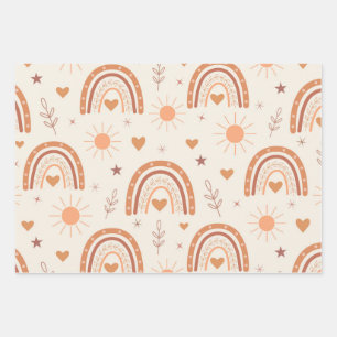 Terrakotta-Boho-Regenbogenmuster Geschenkpapier Set