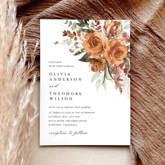 Terrakotta-Boho-Rosen-Blumen-Hochzeit Einladung