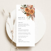 Terrakotta-Boho-Rosen-Hochzeitsempfang-Abendessen Menükarte