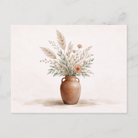 Terrakotta Boho-Vase Pampasgras Botanisch Postkarte (Vorderseite)