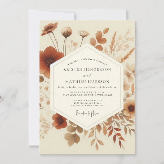 Terrakotta-Boho-Wiese Hochzeit Einladung (Vorderseite)