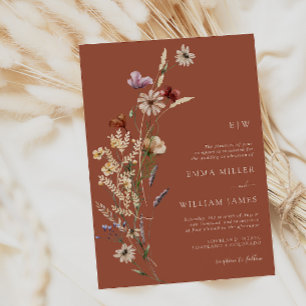 Terrakotta Boho Wildblumen Hochzeit Einladung