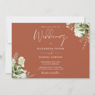 Terrakotta-Botanik-Grün-Monogramm-Hochzeit Einladung