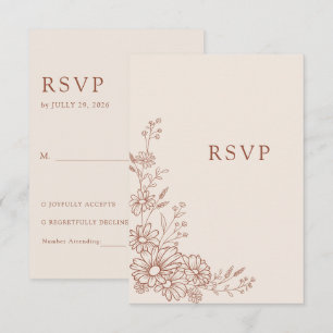 Terrakotta Botanische Daisy Traditionelle Hochzeit RSVP Karte