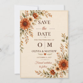 Terrakotta-Botanische Save-the-Date-Karte | Rustik Save The Date