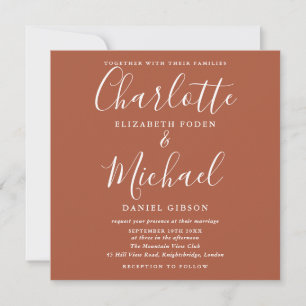 Terrakotta-Braun Elegante Schrift Hochzeit Einladung