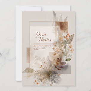 Terrakotta Braun Gold Botanisches Abstrakt Hochzei Einladung