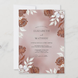 Terrakotta-Braune-Blüten-Hochzeit Einladung