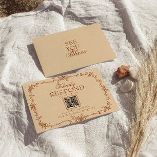 Terrakotta-Braunorange-Blumen-QR-Code-Hochzeit RSVP Karte