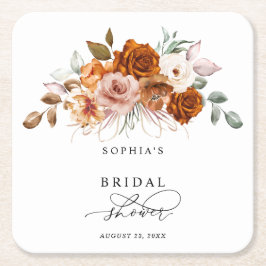 Terrakotta-Braunorange Florales Brautbad Rechteckiger Pappuntersetzer