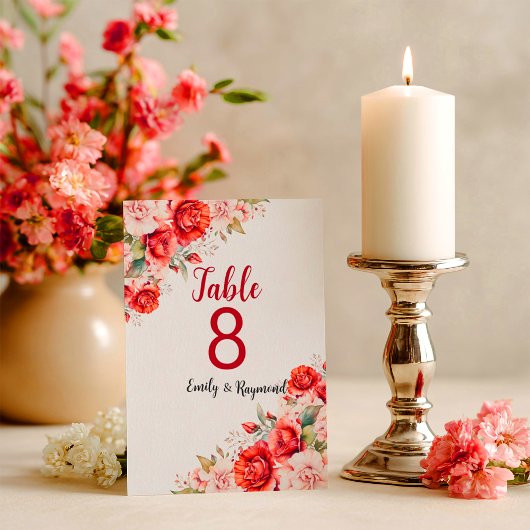 Terrakotta-Burgunder-Rosé-Blumen-Tischnummer