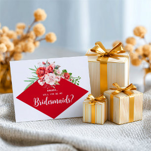 Terrakotta-Burgunder-Rot Florale Brautjungfer Postkarte