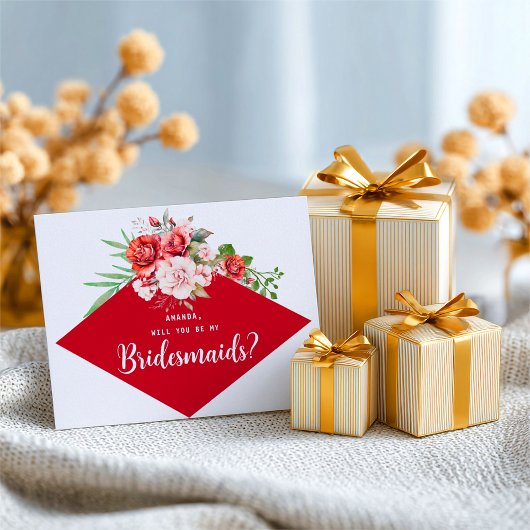 Terrakotta-Burgunder-Rot Florale Brautjungfer Postkarte