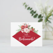 Terrakotta-Burgunder-Rot Florale Brautjungfer Postkarte (Stehend Vorderseite)