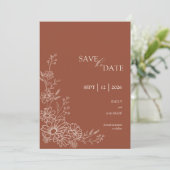 Terrakotta Chic Botanische Daisy Hochzeit Save The Date (Stehend Vorderseite)