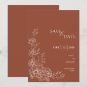 Terrakotta Chic Botanische Daisy Hochzeit Save The Date (Vorne/Hinten)