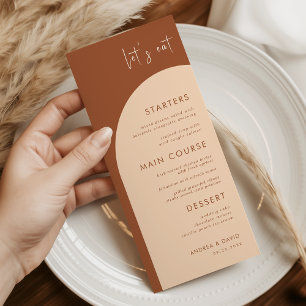 Terrakotta & Creme Boho Bogen Lass uns essen Hochz Menükarte