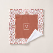 Terrakotta-Damaskusmuster, geschmolzene Ränder Badhandtuch Set (Waschlappen)