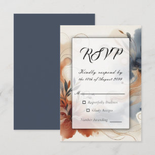 Terrakotta-Dämmerung und marineblaue Blüten Hochze RSVP Karte