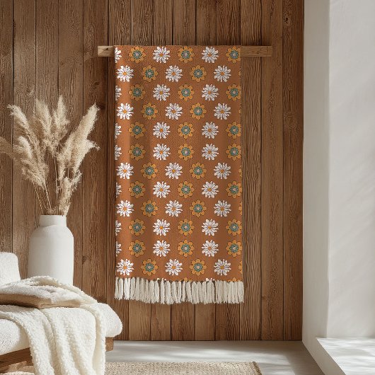 Terrakotta-Decke Groovy 70er Blumen Design Fleecedecke