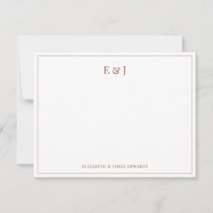 Terrakotta-Doppelrand Elegantes Paar-Monogramm Mitteilungskarte
