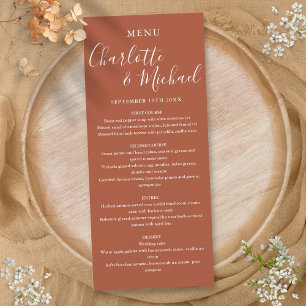 Terrakotta-Elegant-Signatur-Schrift-Hochzeitsmenü Menükarte
