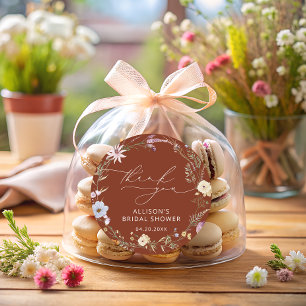 Terrakotta Elegante Wildblumen-Blumen-Hochzeitsdus Runder Aufkleber