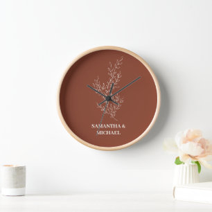 Terrakotta Elfenbein Beige Efeu Blumen Dekor Hochz Uhr