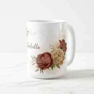Terrakotta-Erdbraun-Ton-Blumen-Grün Kaffeetasse