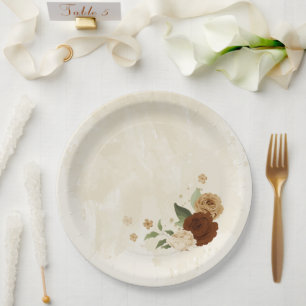 Terrakotta-Erdfarbene Blumige Hochzeit Pappteller