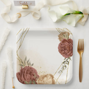Terrakotta-Erdfarbton Blumengrün Pappteller