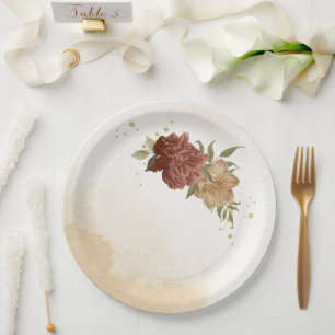 Terrakotta-Erdfarbton Blumengrün Pappteller