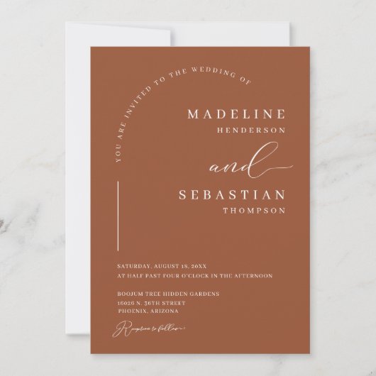 Terrakotta Erdig Boho Modern Bögen Foto Hochzeit Einladung (Vorderseite)