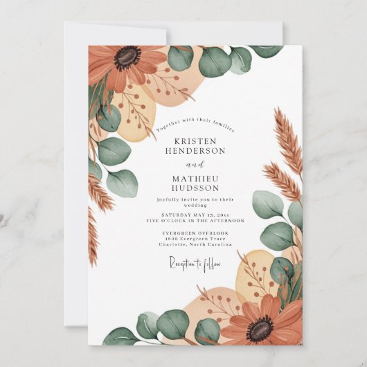 Terrakotta-Erdige Boho-Hochzeit Einladung (Vorderseite)