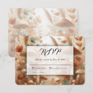 Terrakotta-Fliegenpilz-Wald-Magie-Hochzeit RSVP Karte
