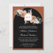 Terrakotta Florale Pampas Schwarz QR-Code Hochzeit Einladung (Vorderseite)