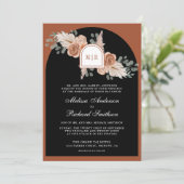 Terrakotta Florale Pampas Schwarz QR-Code Hochzeit Einladung (Stehend Vorderseite)