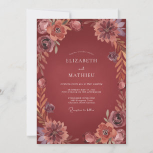 Terrakotta-gedämpfte Malven-Dahlien-Hochzeit Einladung