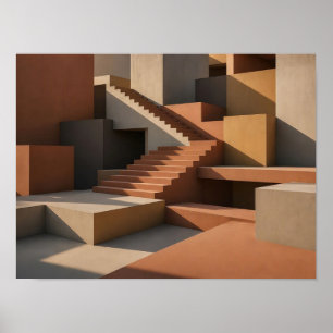 Terrakotta Geometrische Treppe Abstrakte Architekt Poster