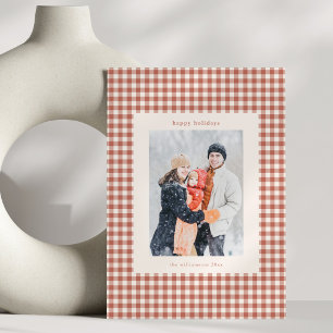Terrakotta-Gingham-Familienfoto Rustikales Weihnac Feiertagskarte