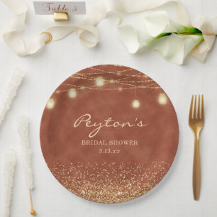Terrakotta-Gold-Glitter-Lichterkette Brautdusche Pappteller