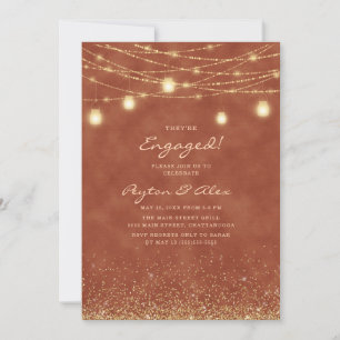 Terrakotta-Gold-Glitter-Lichterkette zur Verlobung Einladung